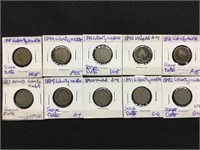 10 Early Date U.S. Liberty Nickels 1883-1892