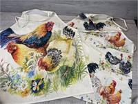 2 FABRIC APRONS WITH ROOSTERS CHICKENS