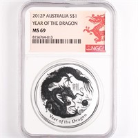 2012 Silver 1oz Year of the Dragon NGC MS69