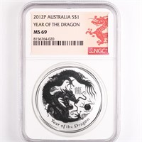 2012 Silver 1oz Year of the Dragon NGC MS69