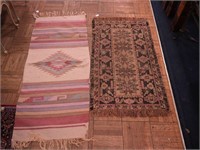 Two rugs, one is wool fringe, 24" x 57" and