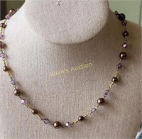 Givenchy Gold Tone Amethyst & Pearl Necklace 30"