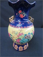 BLUE & YELLOW ORIENTAL PORCELAIN VASE 14"