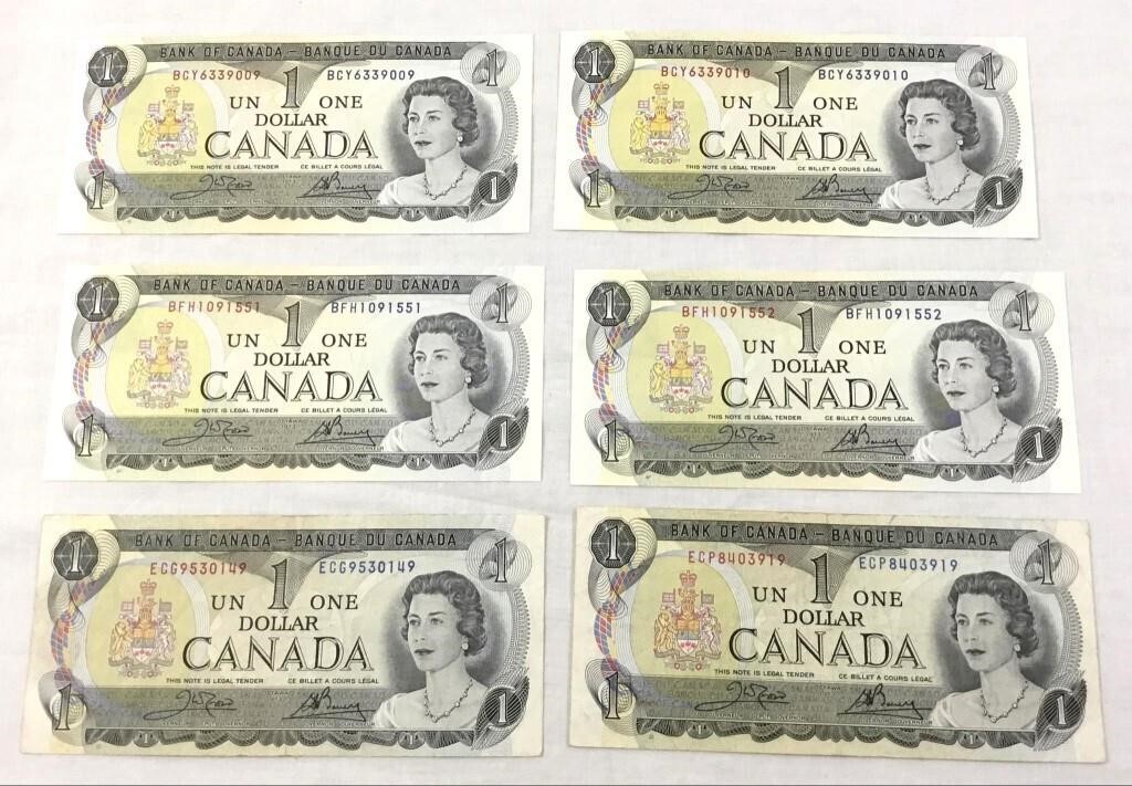 1973 Canadian $1 bills w/ 2 sets sequential.