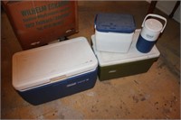 2 Large Coleman Coolers, Small Cooler &