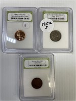 INB Certified Wheat Penny Jefferson 5cent Indianx3