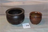 2 POTTERY PLANTERS  AS FOUND