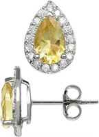 Wgoldpl Pear Natural 1.58ct Citrine Halo Earrings