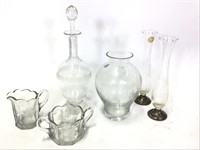 Etched Glass Lot - Decanters Vases & More
