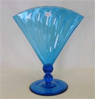 Steuben celeste blue 11" fan vase, signed