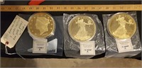 3 American Mint jumbo $20 gold pieces 24k layered