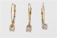 Set of three 14k Yellow Gold and Diamond Earrings