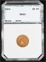 1914 $2 1/2 INDIAN US GOLD COIN PCI MS63