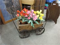 WAGON garden decor metal wagon with pots @21x15x17