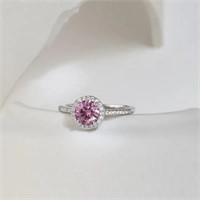 1ct Pink Moissanite 18kt & .925 Silver Ring