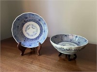 Pair Antique Asian Blue / White Bowls