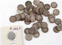 54 BARBER DIME LOT ALL 1914 1915 1916 $5.40 FACE