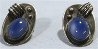 STERLING & BLUE STONE NATIVE OVAL CLIP ON EARRINGS