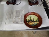 Plate and glass dish. 10in