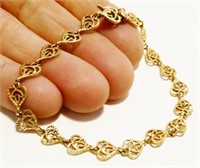 14K Y Gold 6.5" Heart Link Bracelet 5.8g