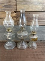 3pc Antique Glass Oil Kerosene Lamps