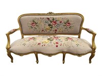 GOLD FRENCH NEEDLEPOINT SETTEE
