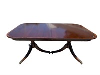 MAHOGANY BANDED INLAID DINING ROOM TABLE