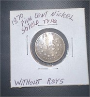 1870 Shield Type Nickle Without Rays