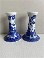 Pair of Blue Willow Candle Holders