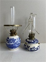 (2) Blue Willow Oil Lanterns