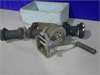 wood box, boat winch, rollers