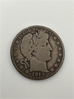 1913 S Barber Half Dollar