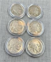 6 Buffalo Nickels in hard cases, various nickels,