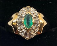 H312 14KT YELLOW GOLD EMERALD AND DIAMOND