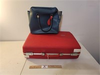Vintage Hard Red Forecast Suitcase and Blue