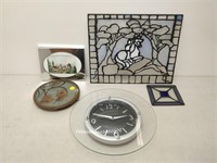 stain glass, clock, picture frame and ceramic
