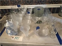 Large Lot Glassware-Glasses Plates Pitcher Tea +