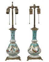 Old Paris Style Porcelain Lamps - Pair