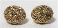 Gold Tone Rhinestone Ear Rings VTG