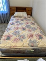 TWIN BED FRAME, HEADBOARD AND MATTRESS, VERY G