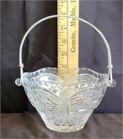 Crystal Basket w/Etched Butterfly/Metal Handle