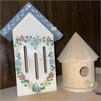 (2) Folk Art Wooden HP Butterfly House & Hut