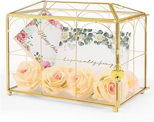 Golden Frame Clear Card Box with Slot and Lock, 10