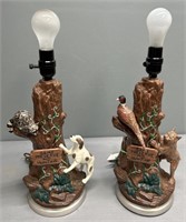 Pair Ceramic Game Preserve Lamps