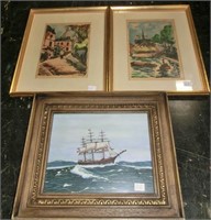 oil painting of tall ship 12' x 14" including