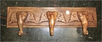 carved teak wood elephant head hat rack