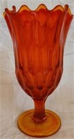 Ruffled rim orange/red coin glass footed vase