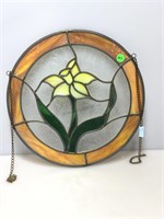 Round hanging stained glass flower 13in.