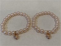 Pink beaded pearl with heart lot of 2