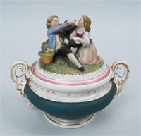 Antique German Covered Porcelain Sugar Bowl